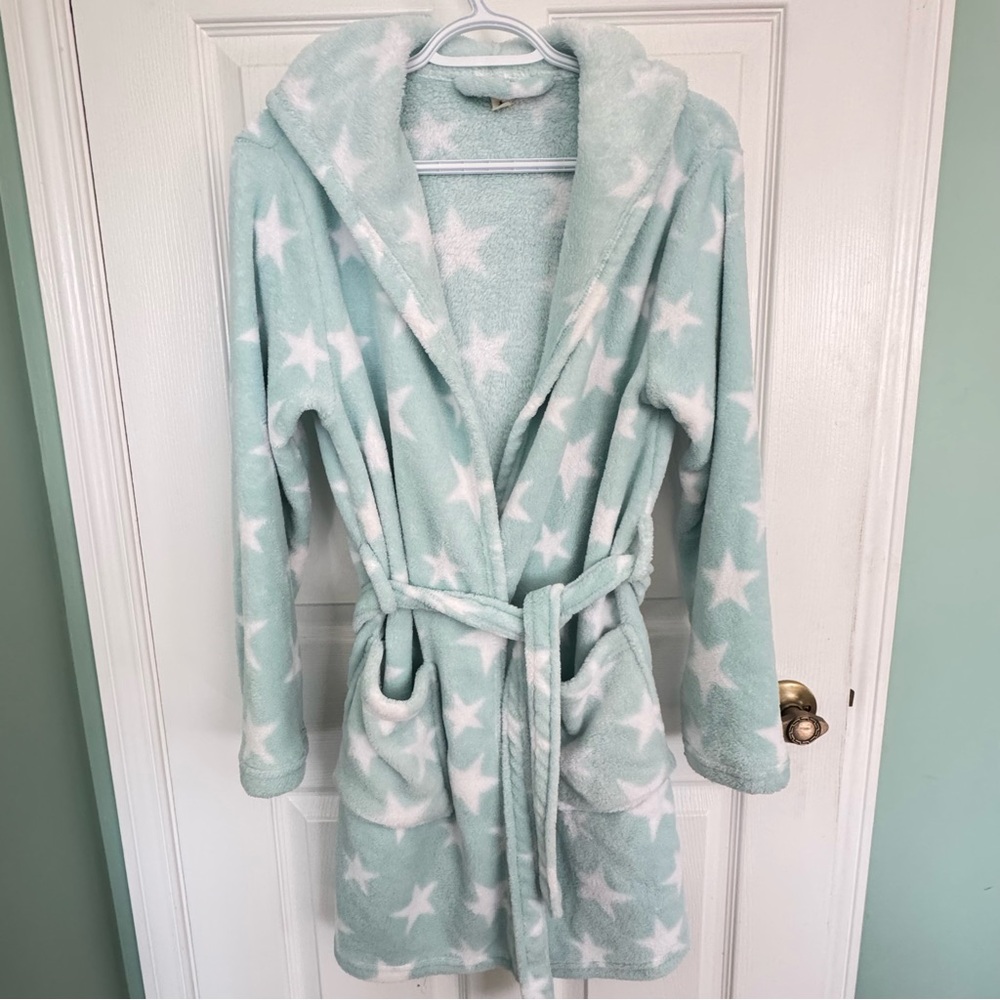 Ardene Mint Green Plush Hooded Robe Women's Small Cozy Soft Loungewear Spa